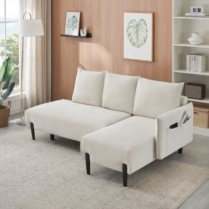79.50 inches long, Velvet Sofa Fabric, with three matching pillows and spacious and comfortable seats, for Apartment Office Living Room - Beige