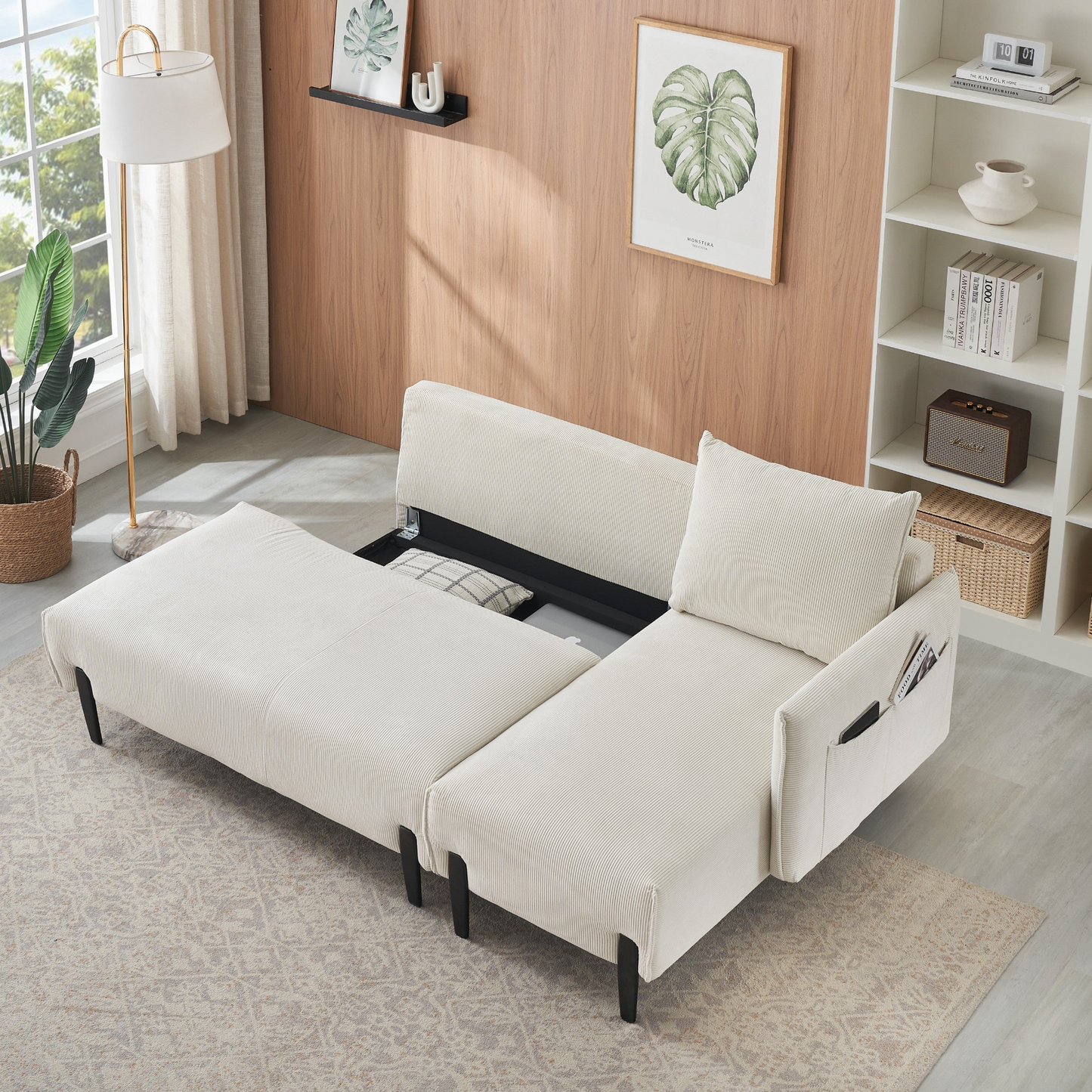 79.50 inches long, Velvet Sofa Fabric, with three matching pillows and spacious and comfortable seats, for Apartment Office Living Room - Beige