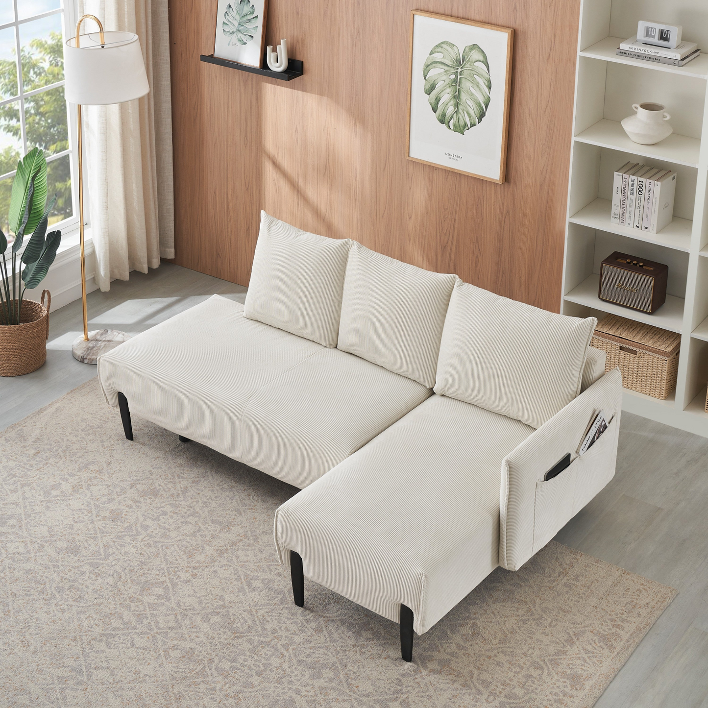 79.50 inches long, Velvet Sofa Fabric, with three matching pillows and spacious and comfortable seats, for Apartment Office Living Room - Beige