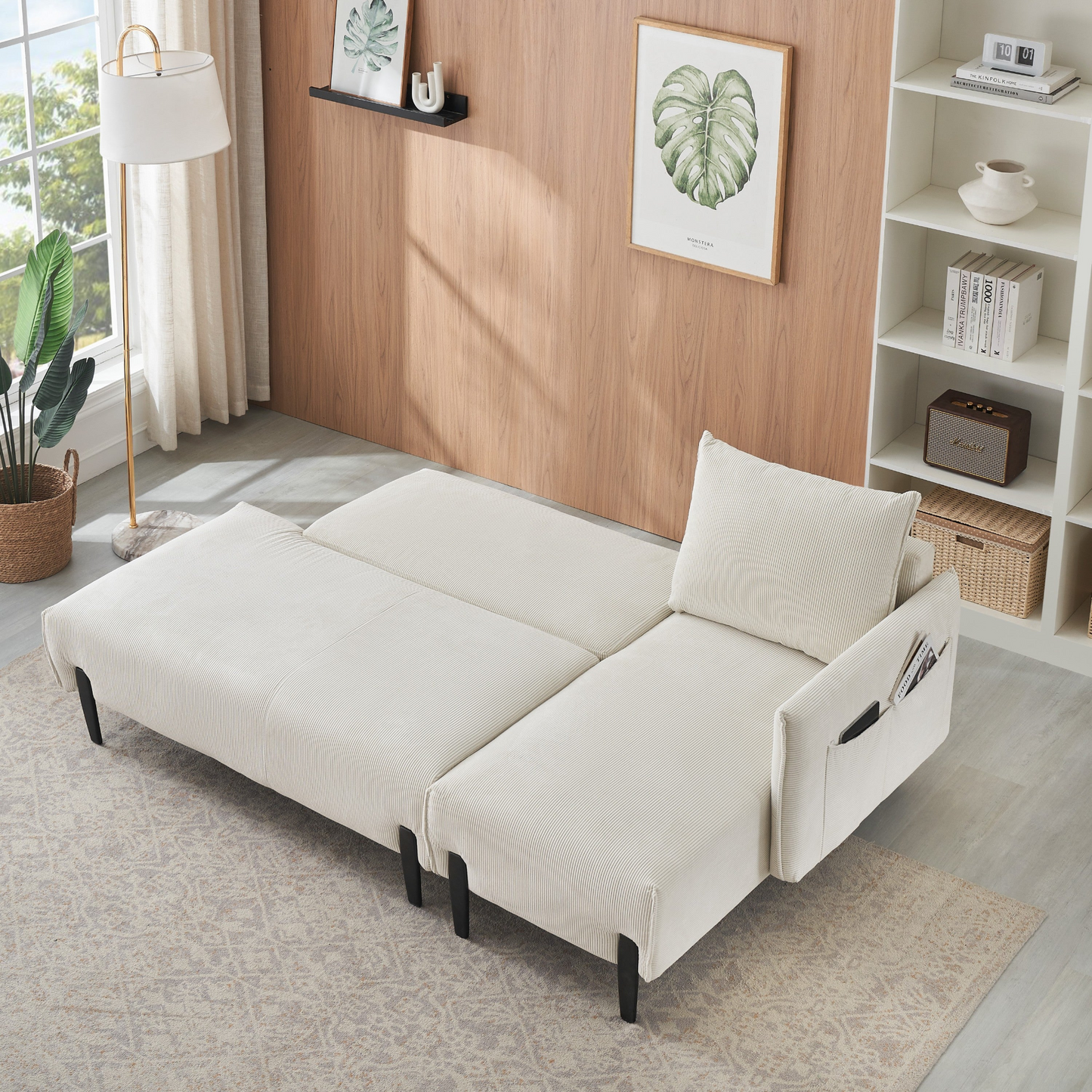79.50 inches long, Velvet Sofa Fabric, with three matching pillows and spacious and comfortable seats, for Apartment Office Living Room - Beige