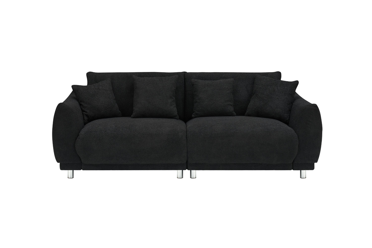 86.6 inch teddy fleece  black sofa with four throw pillows hardware feet can be placed in the apartment bedroom to sit comfortably without taking up space