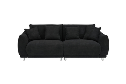 86.6 inch teddy fleece  black sofa with four throw pillows hardware feet can be placed in the apartment bedroom to sit comfortably without taking up space