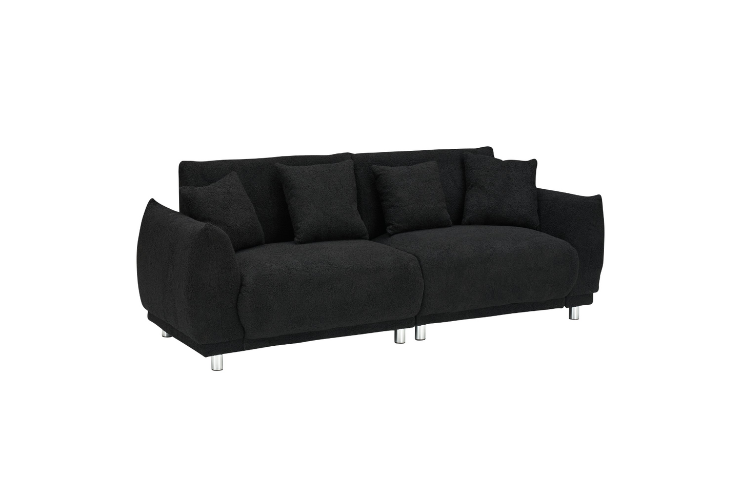 86.6 inch teddy fleece  black sofa with four throw pillows hardware feet can be placed in the apartment bedroom to sit comfortably without taking up space