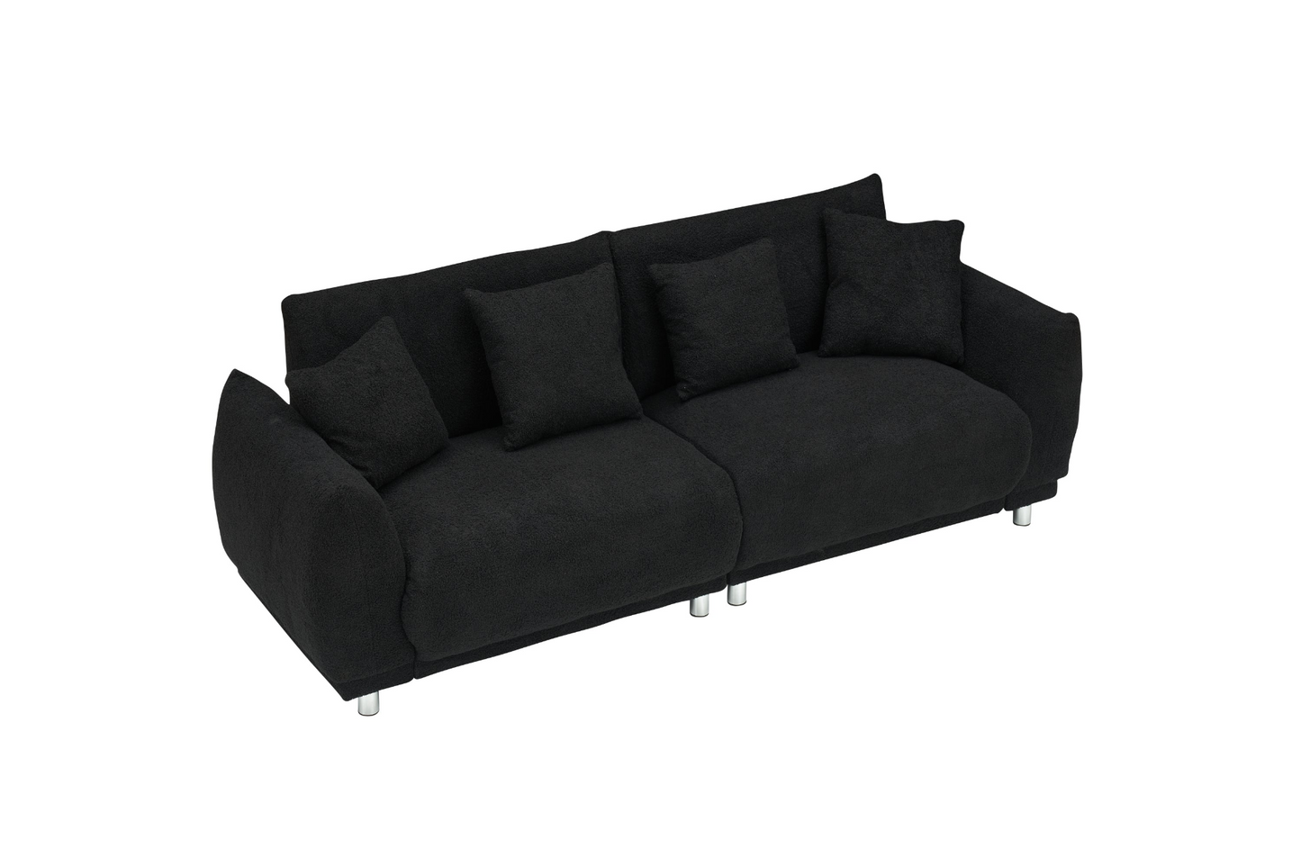 86.6 inch teddy fleece  black sofa with four throw pillows hardware feet can be placed in the apartment bedroom to sit comfortably without taking up space