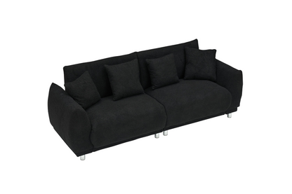 86.6 inch teddy fleece  black sofa with four throw pillows hardware feet can be placed in the apartment bedroom to sit comfortably without taking up space