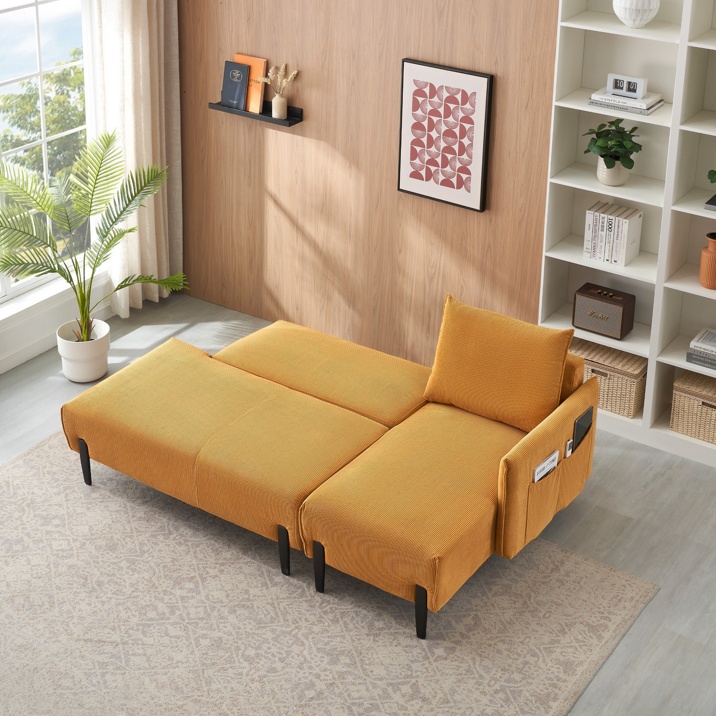 79.50 inches long, Velvet Sofa Fabric, with three matching pillows and spacious and comfortable seats, for Apartment Office Living Room - Yellow