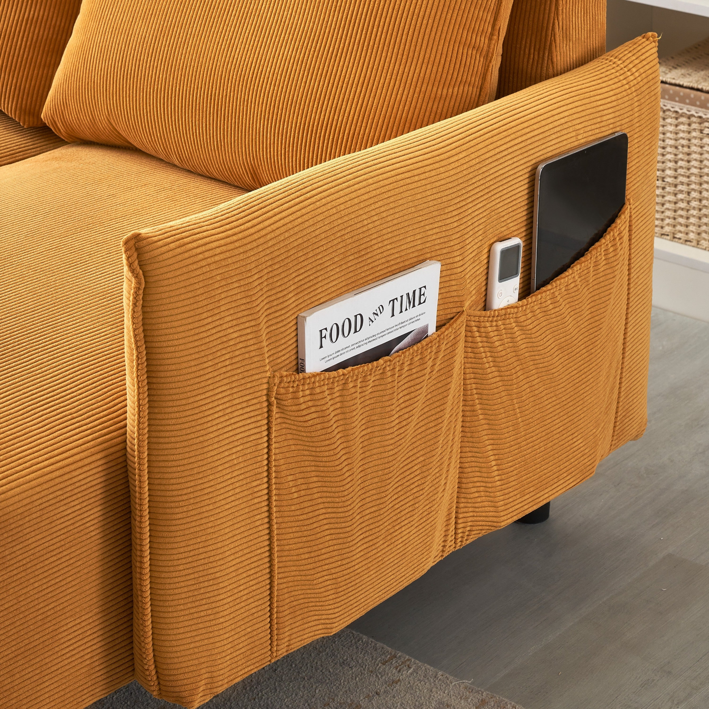 79.50 inches long, Velvet Sofa Fabric, with three matching pillows and spacious and comfortable seats, for Apartment Office Living Room - Yellow
