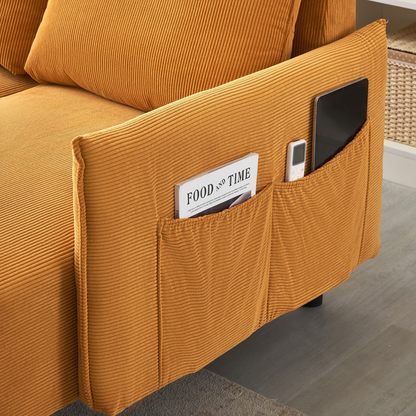 79.50 inches long, Velvet Sofa Fabric, with three matching pillows and spacious and comfortable seats, for Apartment Office Living Room - Yellow