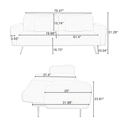 70.47" Gray Fabric Double Sofa with Split Backrest and Two Throw Pillows,Suitable for living room, apartment, home office