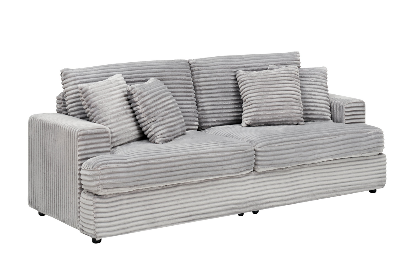 79.3 inches long, Corduroy Sofa, with 4 Matching Toss Pillows Sleek Design Spacious and Comfortable 3 Seater Couch for Modern Living Room,Gray