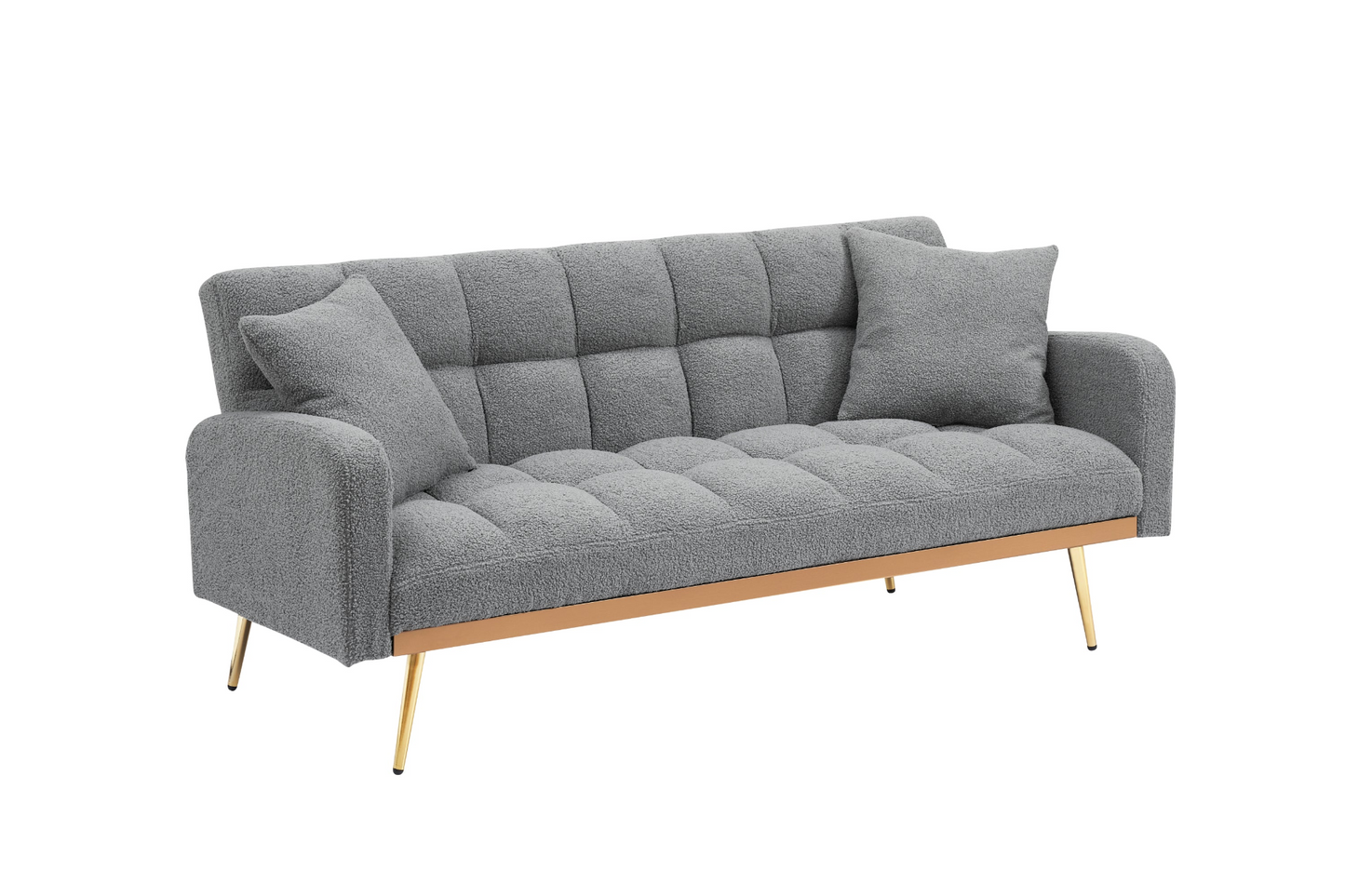 69-inch grey sofa bed with adjustable sofa teddy fleece 2 throw pillows