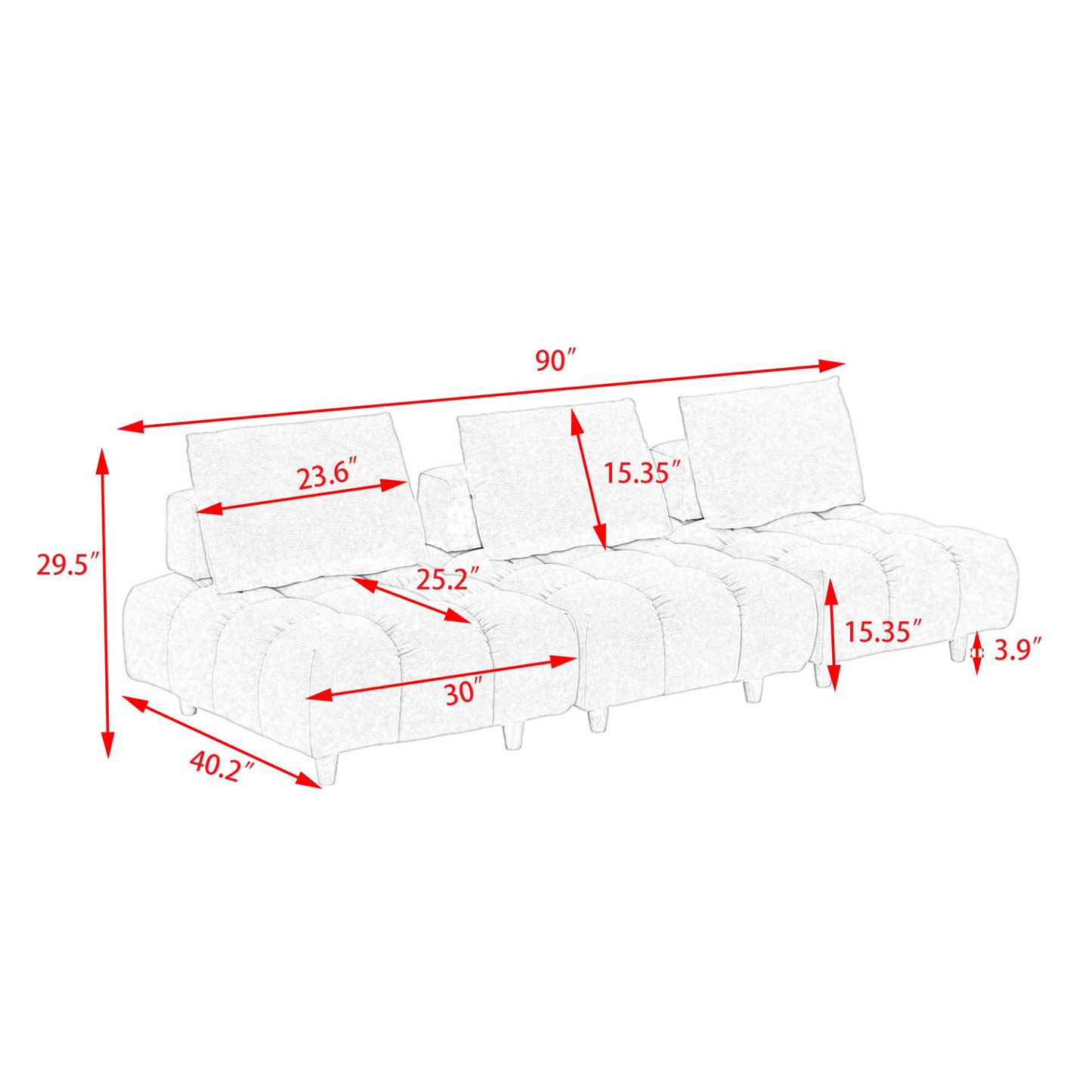90 inches long, Teddy Sofa Fabric, with spacious and comfortable seats, for Apartment Office Living Room -Beige