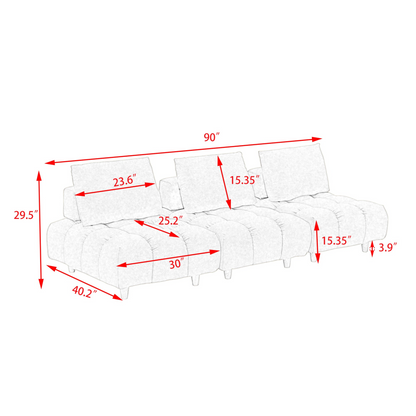 90 inches long, Teddy Sofa Fabric, with spacious and comfortable seats, for Apartment Office Living Room -Beige