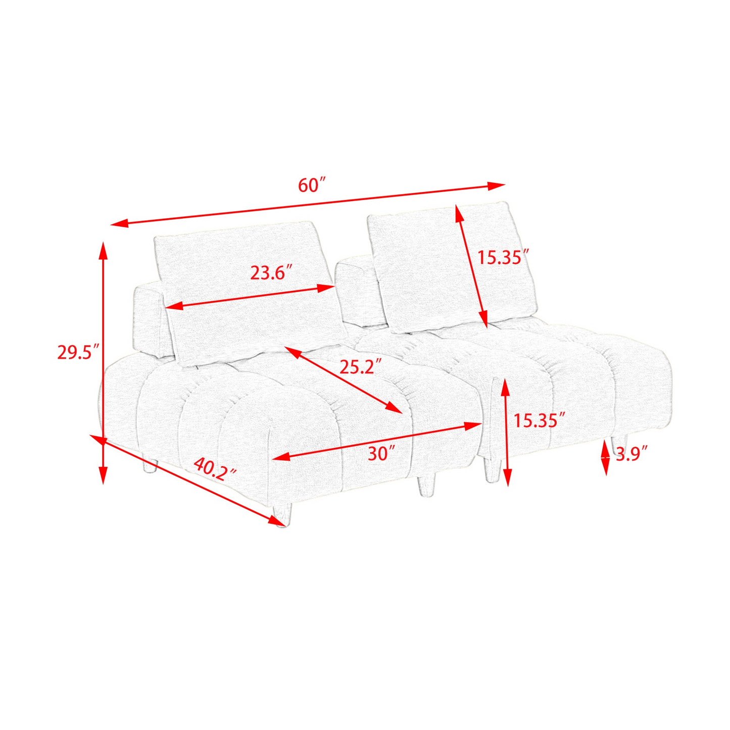 60 inches long, Teddy Sofa Fabric, with spacious and comfortable seats, for Apartment Office Living Room -Gray