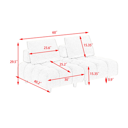 60 inches long, Teddy Sofa Fabric, with spacious and comfortable seats, for Apartment Office Living Room -Gray