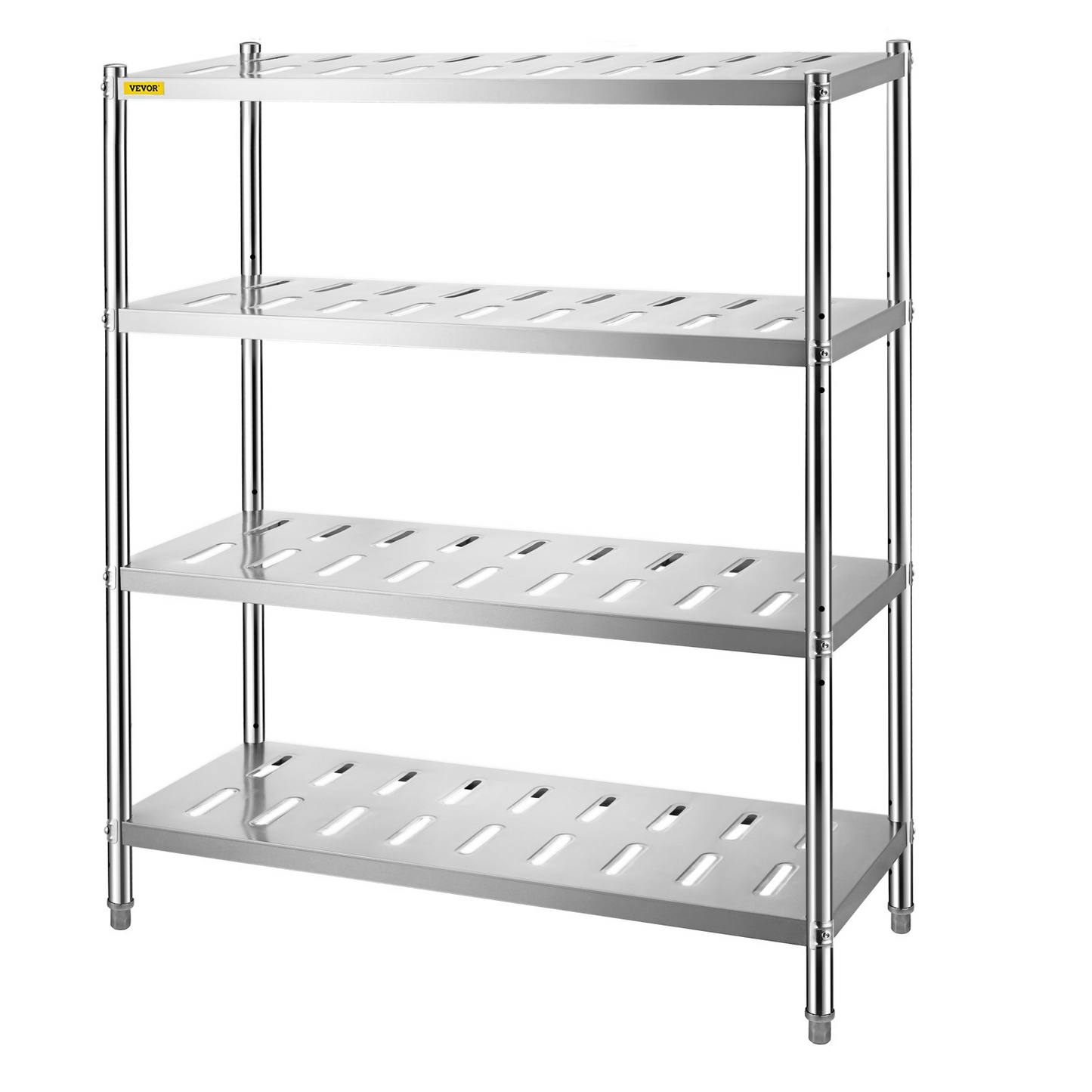 VEVOR Storage Shelf, 4-Tier Storage Shelving Unit, Stainless Steel Garage Shelf, 47.2 x 17.7 x 61 inch Heavy Duty Storage Shelving, 529 Lbs Total Capacity with Adjustable Height and Vent Holes