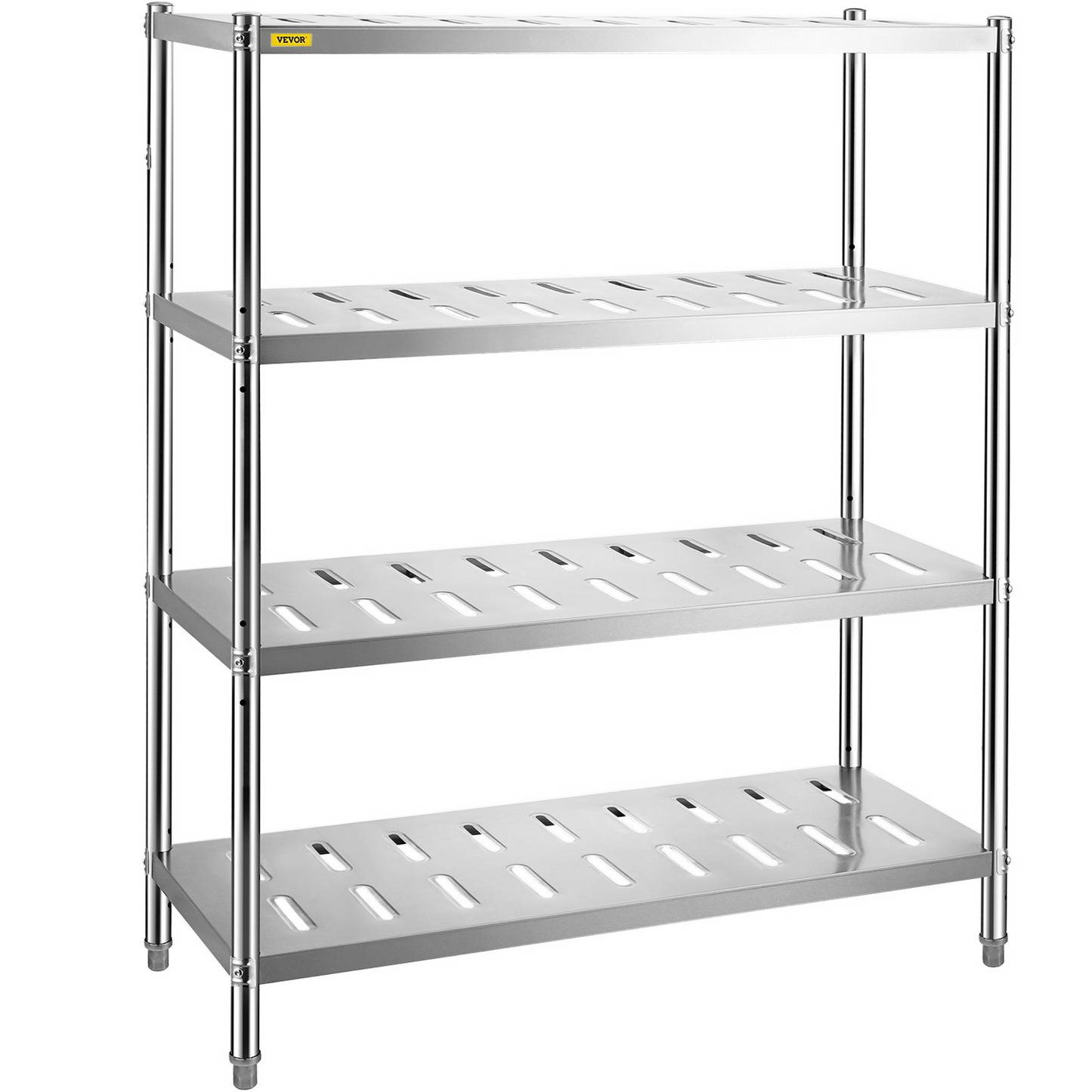 VEVOR Storage Shelf, 4-Tier Storage Shelving Unit, Stainless Steel Garage Shelf, 47.2 x 17.7 x 61 inch Heavy Duty Storage Shelving, 529 Lbs Total Capacity with Adjustable Height and Vent Holes