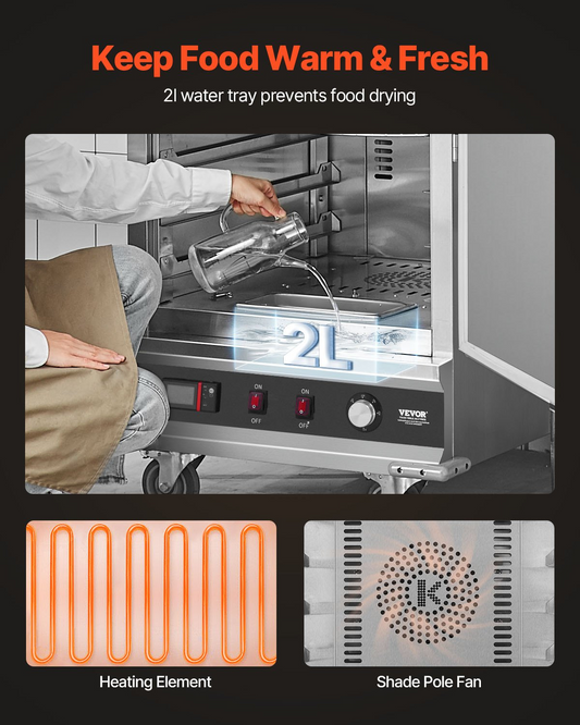 Hot Box Food Warmer 16-Tier Concession Warming Cabinet with Water Tray for Pizza