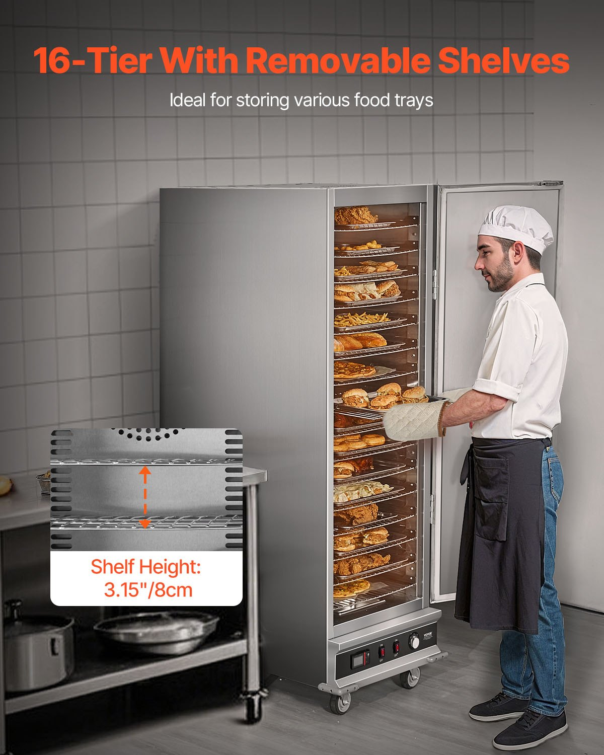 Hot Box Food Warmer 16-Tier Concession Warming Cabinet with Water Tray for Pizza