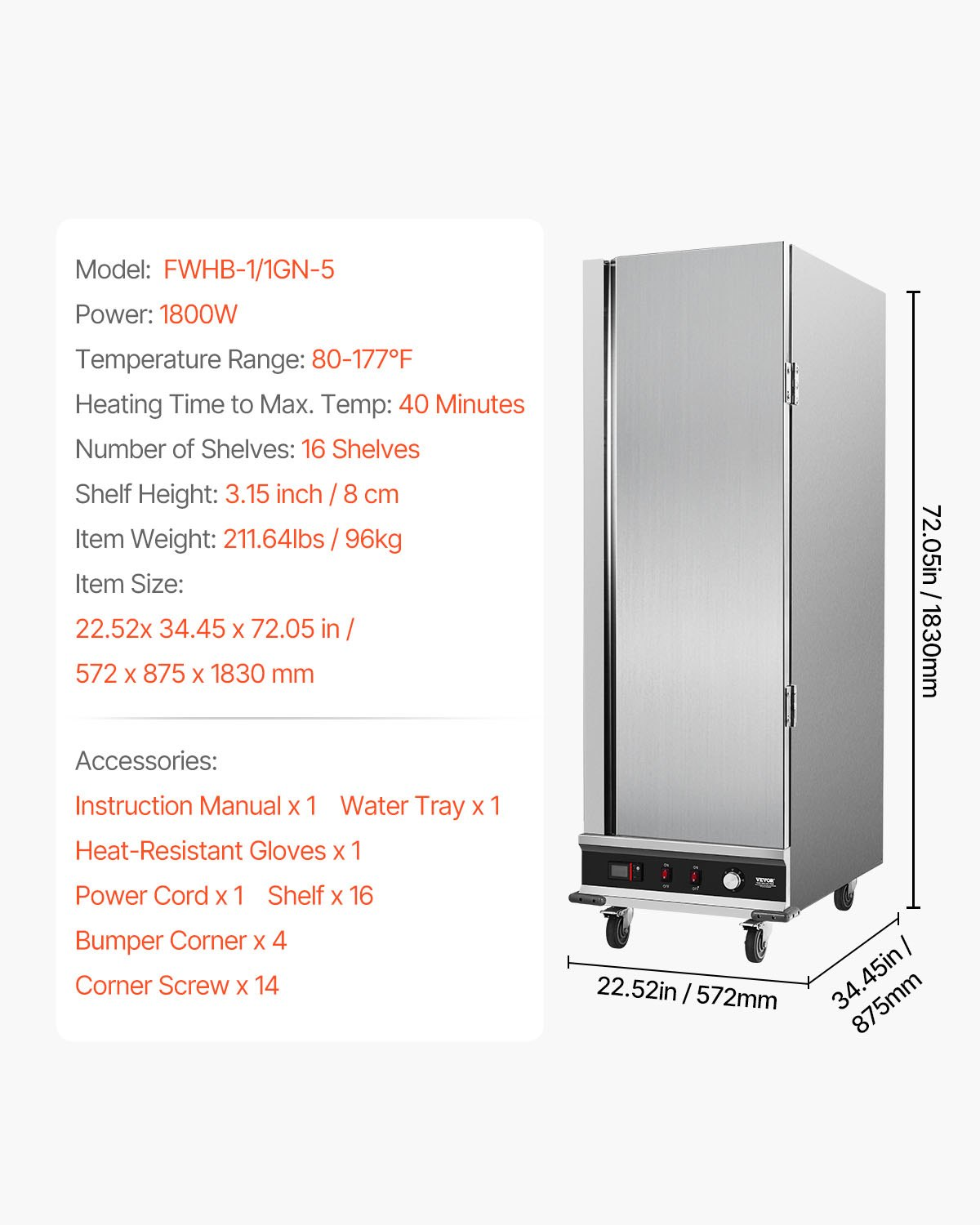 Hot Box Food Warmer 16-Tier Concession Warming Cabinet with Water Tray for Pizza