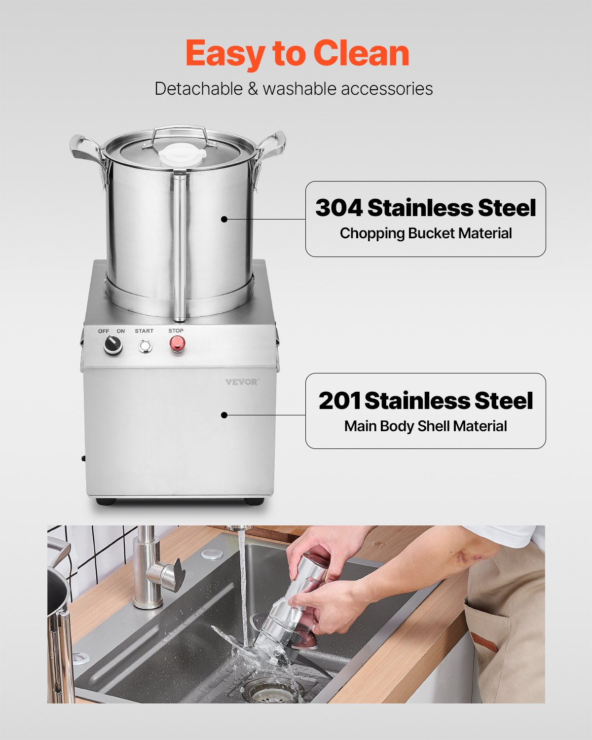 Food Processor Vegetable Chopper 10.6 Quart Food-Grade Stainless Steel Blender