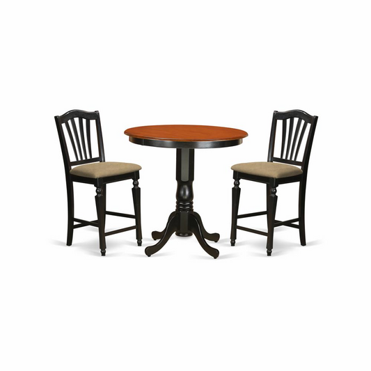 JACH3-BLK-C 3 PC counter height Table and chair set - high Table and 2 counter height Dining chair.