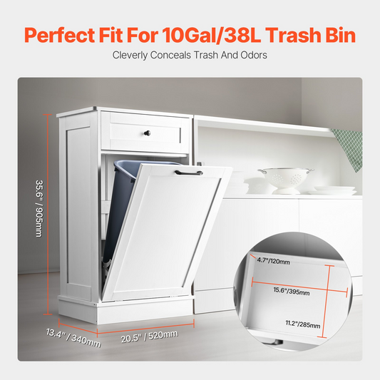 Tilt Out Trash Bin Cabinet Freestanding Kitchen Garbage Holder with Drawer