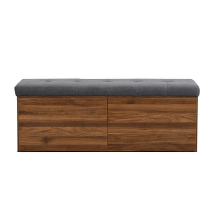 49" Storage Bench Storage Cabinet Storage Ottoman with Adjustable Shelves, Padded Seat Cushion and Double Doors for Entryway, Hallway and Bedroom, Dark Grey