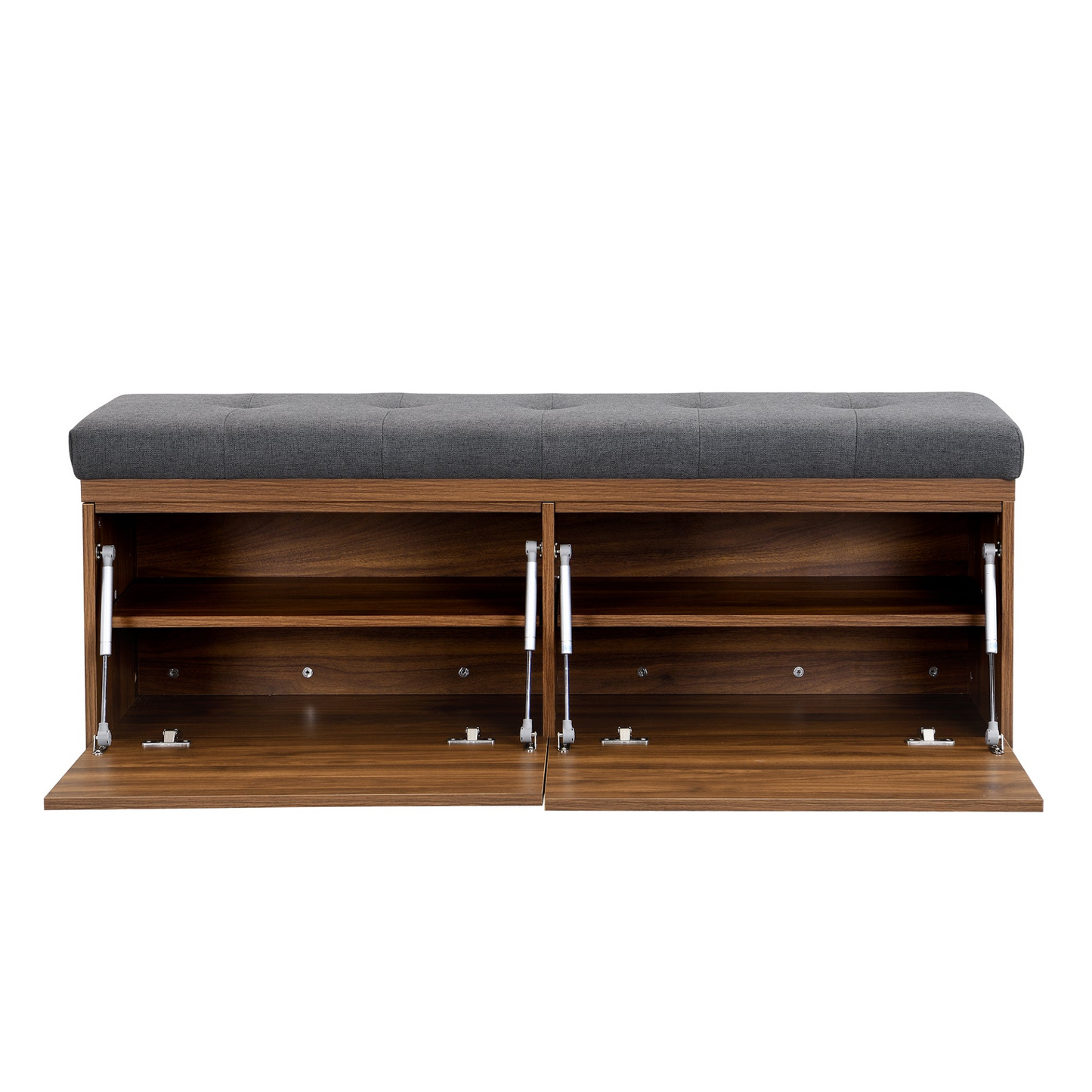 49" Storage Bench Storage Cabinet Storage Ottoman with Adjustable Shelves, Padded Seat Cushion and Double Doors for Entryway, Hallway and Bedroom, Dark Grey