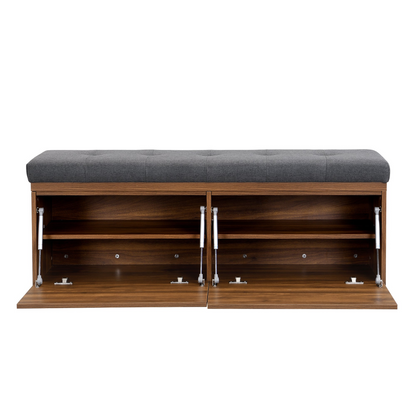 49" Storage Bench Storage Cabinet Storage Ottoman with Adjustable Shelves, Padded Seat Cushion and Double Doors for Entryway, Hallway and Bedroom, Dark Grey