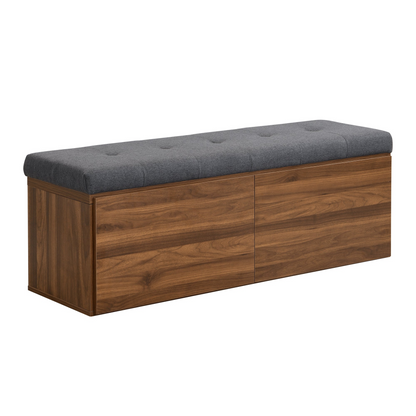 49" Storage Bench Storage Cabinet Storage Ottoman with Adjustable Shelves, Padded Seat Cushion and Double Doors for Entryway, Hallway and Bedroom, Dark Grey