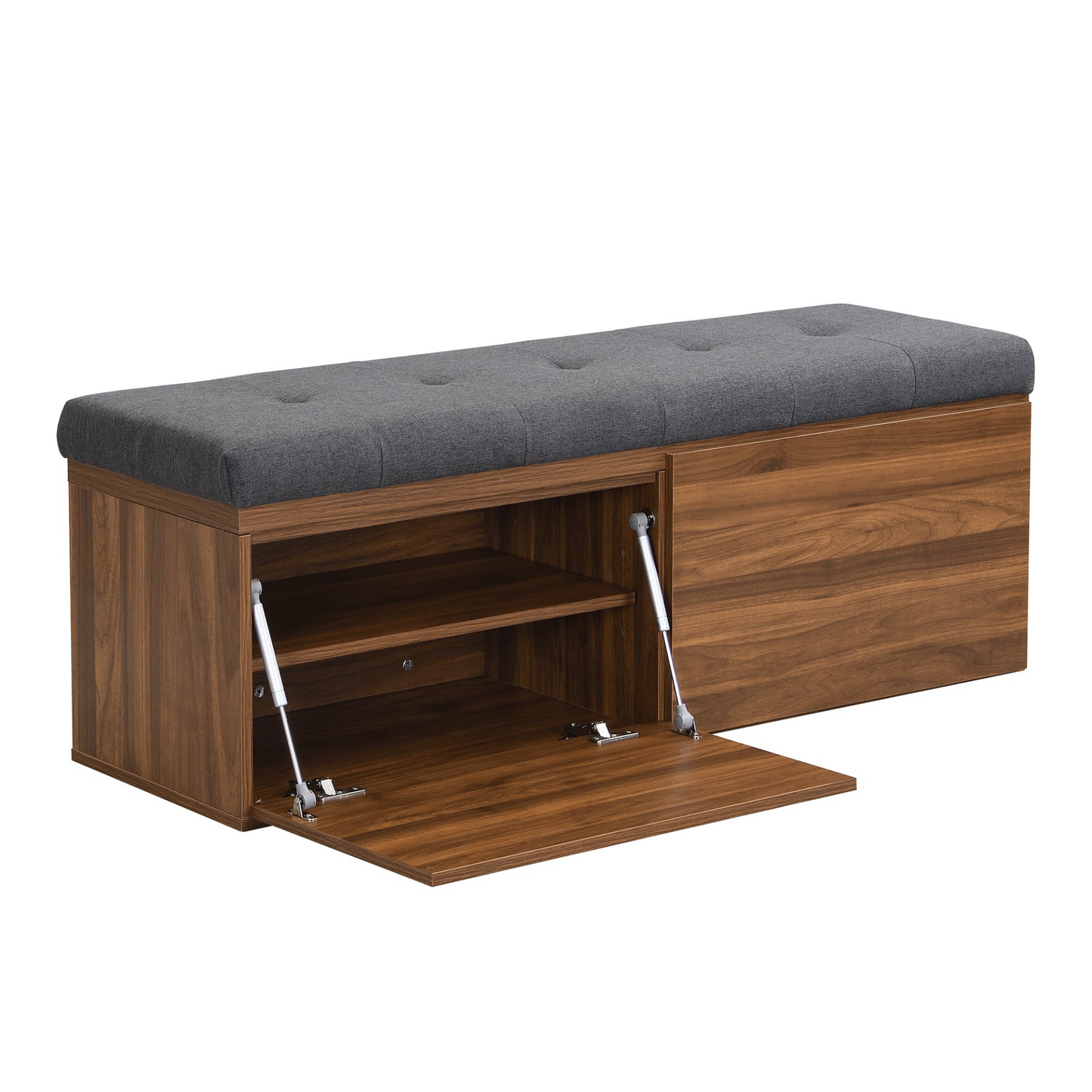 49" Storage Bench Storage Cabinet Storage Ottoman with Adjustable Shelves, Padded Seat Cushion and Double Doors for Entryway, Hallway and Bedroom, Dark Grey