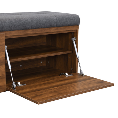 49" Storage Bench Storage Cabinet Storage Ottoman with Adjustable Shelves, Padded Seat Cushion and Double Doors for Entryway, Hallway and Bedroom, Dark Grey
