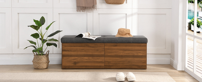 49" Storage Bench Storage Cabinet Storage Ottoman with Adjustable Shelves, Padded Seat Cushion and Double Doors for Entryway, Hallway and Bedroom, Dark Grey