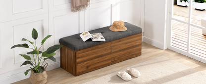 49" Storage Bench Storage Cabinet Storage Ottoman with Adjustable Shelves, Padded Seat Cushion and Double Doors for Entryway, Hallway and Bedroom, Dark Grey