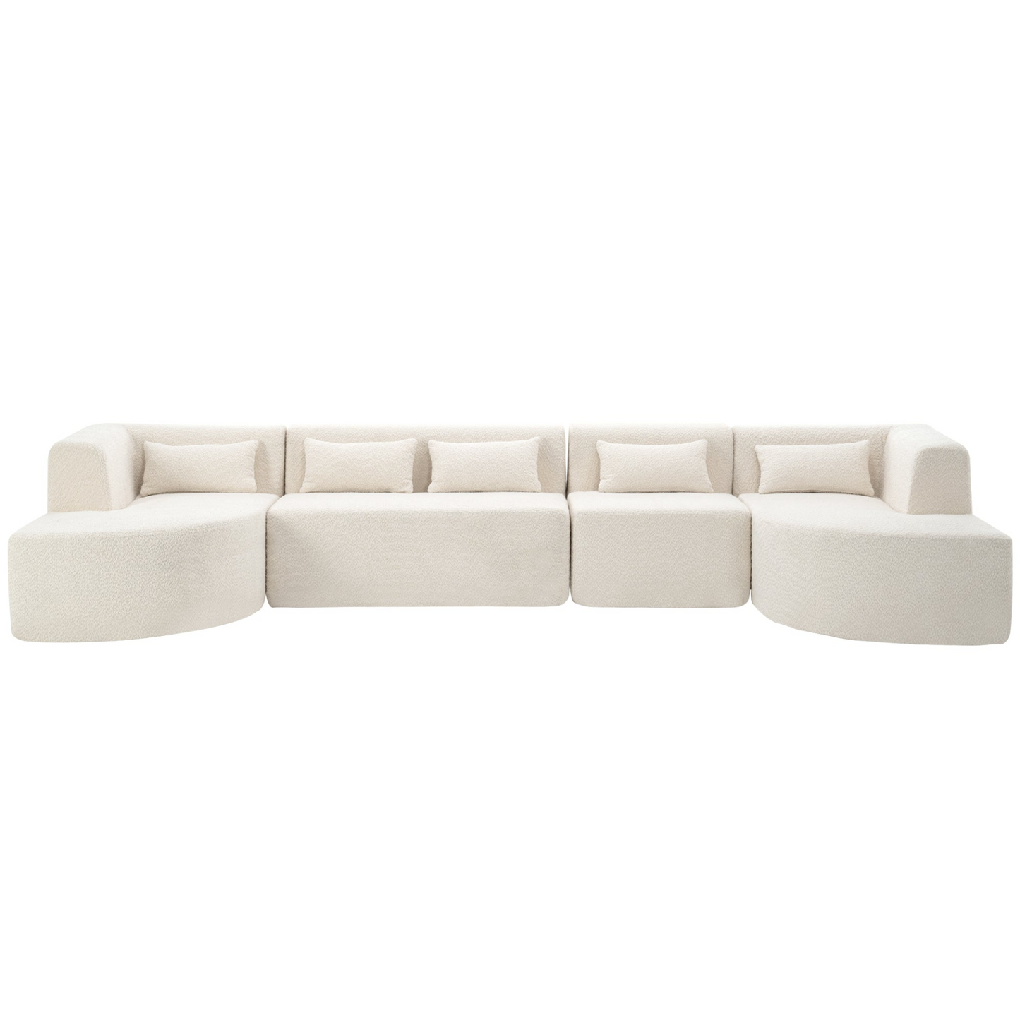 143.7" Upholstered Sofa Free-combined Sofa Couch with Two Chaise Lounge and Five Back Pillows for Living Room, Beige