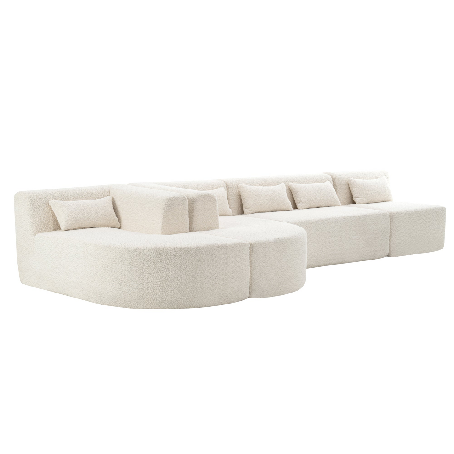 143.7" Upholstered Sofa Free-combined Sofa Couch with Two Chaise Lounge and Five Back Pillows for Living Room, Beige