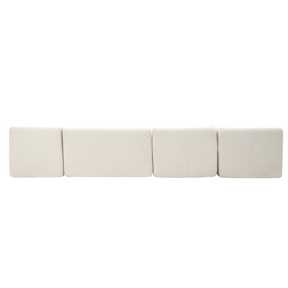 143.7" Upholstered Sofa Free-combined Sofa Couch with Two Chaise Lounge and Five Back Pillows for Living Room, Beige