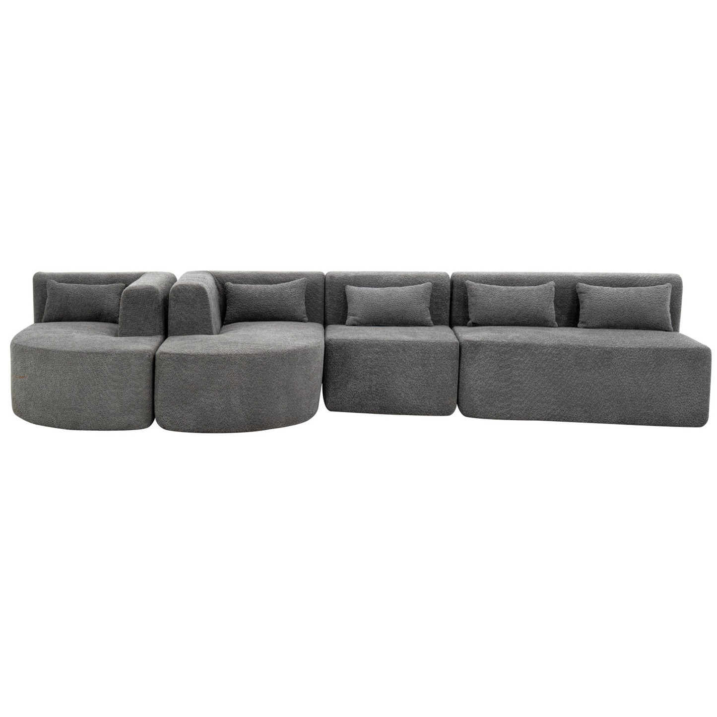 143.7" Upholstered Sofa Free-combined Sofa Couch with Two Chaise Lounge and Five Back Pillows for Living Room, Light Gray