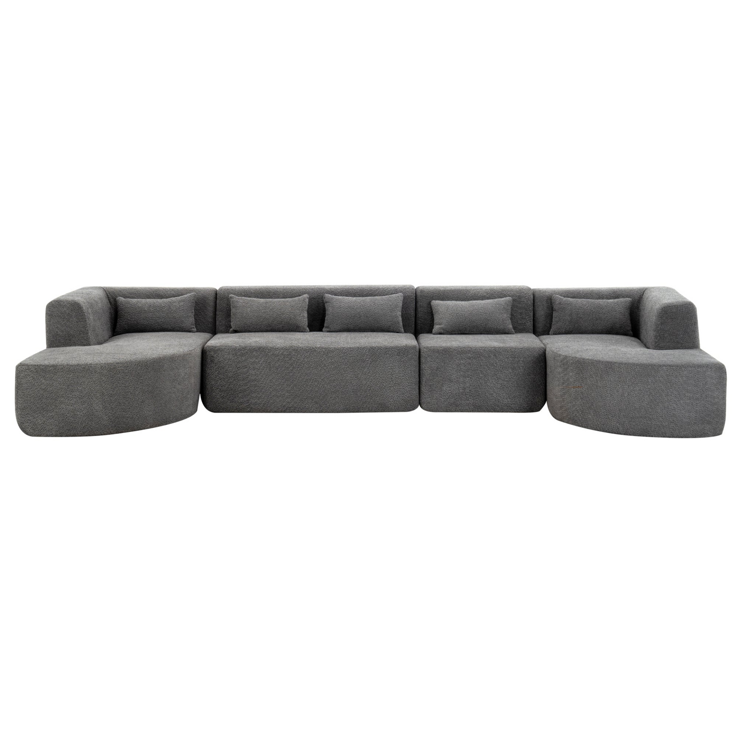 143.7" Upholstered Sofa Free-combined Sofa Couch with Two Chaise Lounge and Five Back Pillows for Living Room, Light Gray