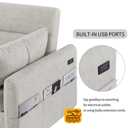 55.1" Pull Out Sleep Sofa Bed Loveseats Sofa Couch with Adjsutable Backrest, Storage Pockets, 2 Soft Pillows, USB Ports for Living Room, Bedroom, Apartment, Office, Beige (Old SKU: WF315689AAA)