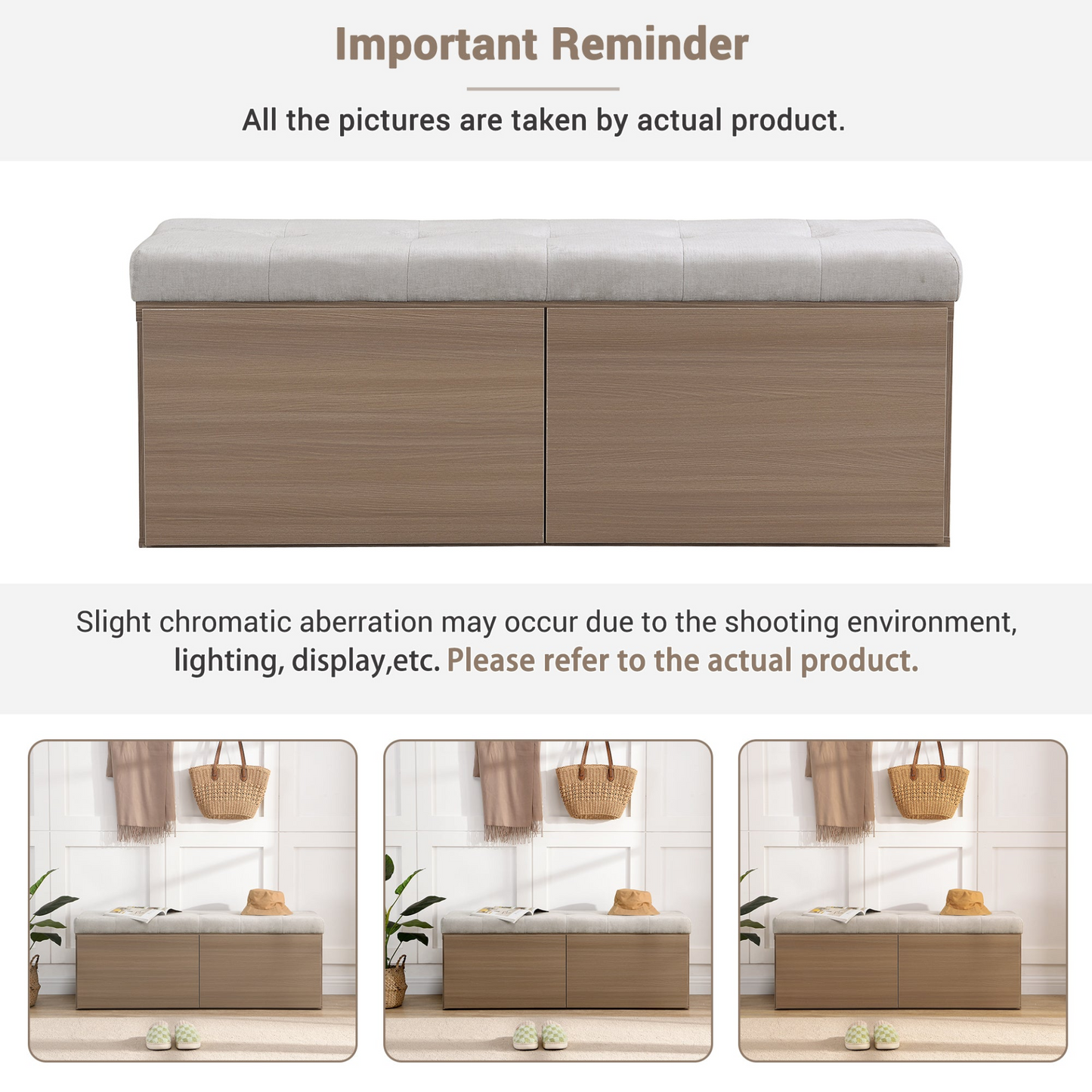 49" Storage Bench Storage Cabinet Storage Ottoman with Adjustable Shelves, Padded Seat Cushion and Double Doors for Entryway, Hallway and Bedroom, Light Grey