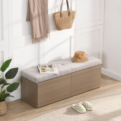 49" Storage Bench Storage Cabinet Storage Ottoman with Adjustable Shelves, Padded Seat Cushion and Double Doors for Entryway, Hallway and Bedroom, Light Grey