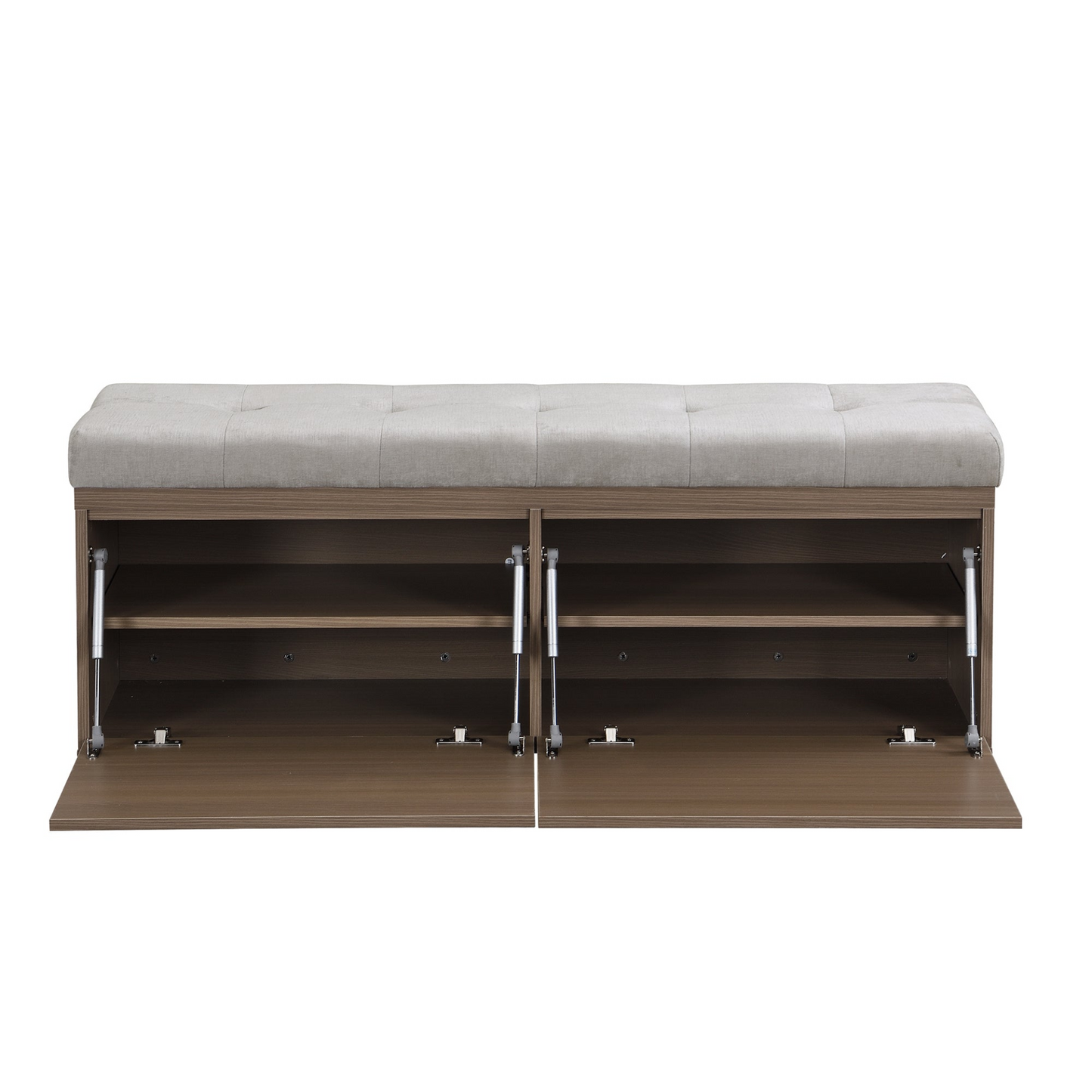 49" Storage Bench Storage Cabinet Storage Ottoman with Adjustable Shelves, Padded Seat Cushion and Double Doors for Entryway, Hallway and Bedroom, Light Grey