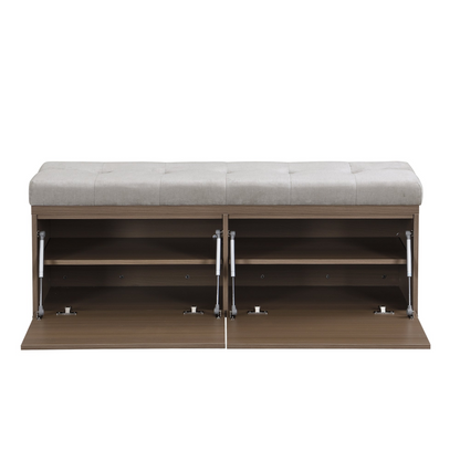 49" Storage Bench Storage Cabinet Storage Ottoman with Adjustable Shelves, Padded Seat Cushion and Double Doors for Entryway, Hallway and Bedroom, Light Grey