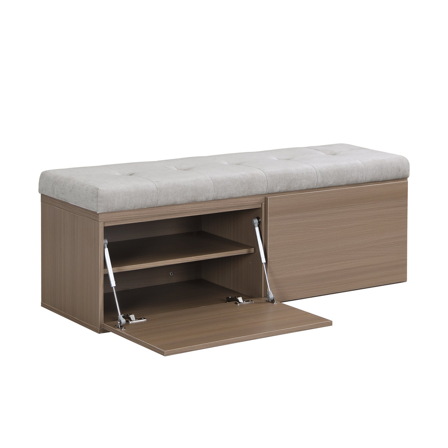 49" Storage Bench Storage Cabinet Storage Ottoman with Adjustable Shelves, Padded Seat Cushion and Double Doors for Entryway, Hallway and Bedroom, Light Grey