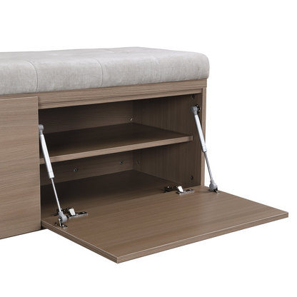 49" Storage Bench Storage Cabinet Storage Ottoman with Adjustable Shelves, Padded Seat Cushion and Double Doors for Entryway, Hallway and Bedroom, Light Grey