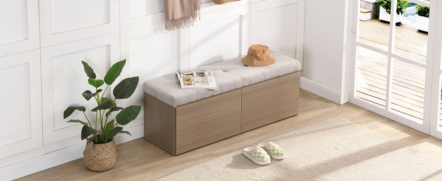 49" Storage Bench Storage Cabinet Storage Ottoman with Adjustable Shelves, Padded Seat Cushion and Double Doors for Entryway, Hallway and Bedroom, Light Grey