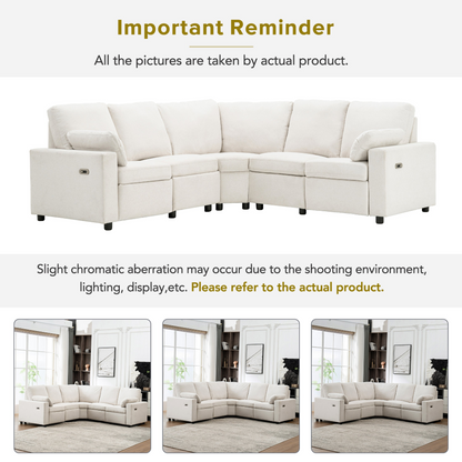 89" Power Recliner Sectional Sofa Home Theater Reclining Sofa with Two USB Ports, Two Storage Drawers for Living Room, Beige