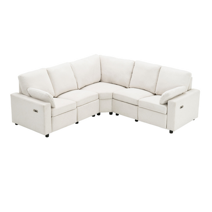 89" Power Recliner Sectional Sofa Home Theater Reclining Sofa with Two USB Ports, Two Storage Drawers for Living Room, Beige